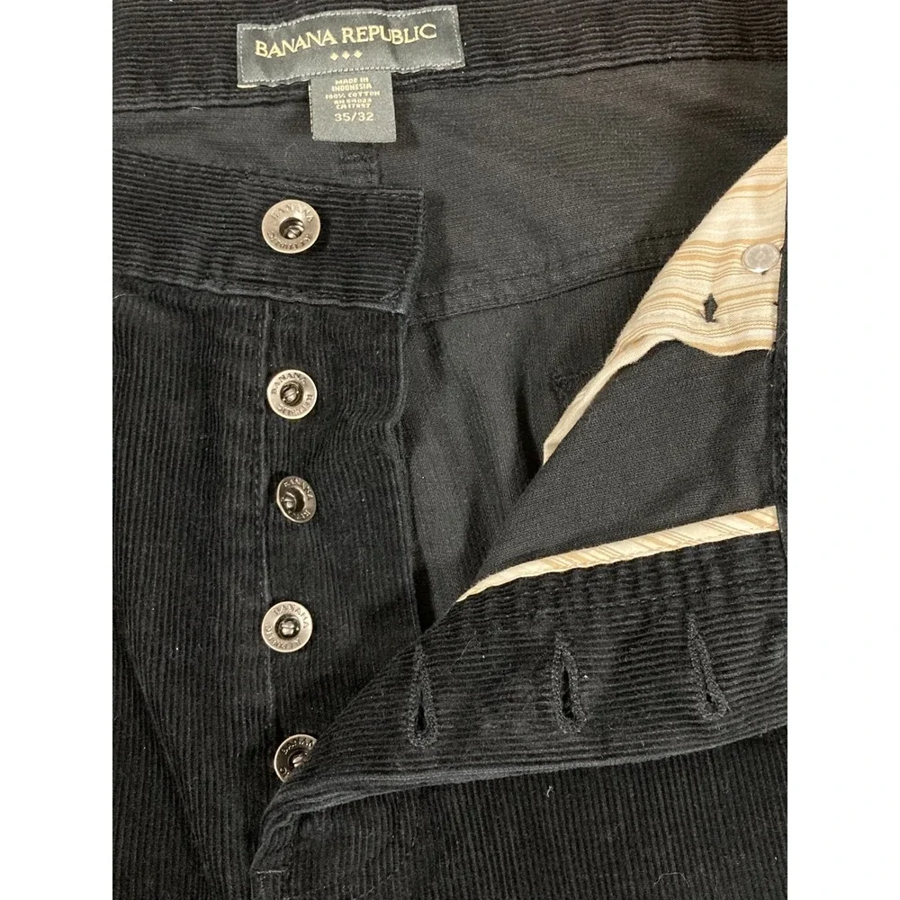 Banana Republic Men 35x32 Corduroy Pants Black Button Fly 100% Cotton‎ Preppy